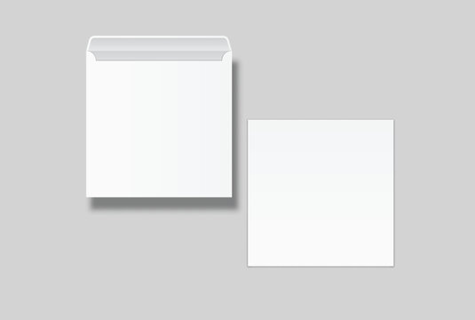 Blank white square envelope mockup with transparent shadow isolated on background, clean stationery composition for corporate branding, business correspondence, wedding invites and mailing design