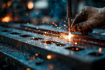One welding torch mid-operation.