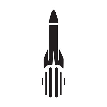 Dramatic Silhouette Vector Illustration of a Single Rocket Launching

