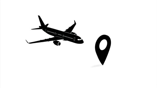 Black airplane silhouette flying against white background