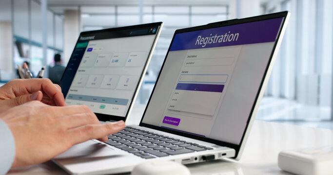 Latino Businessman Fills Online Registration Form