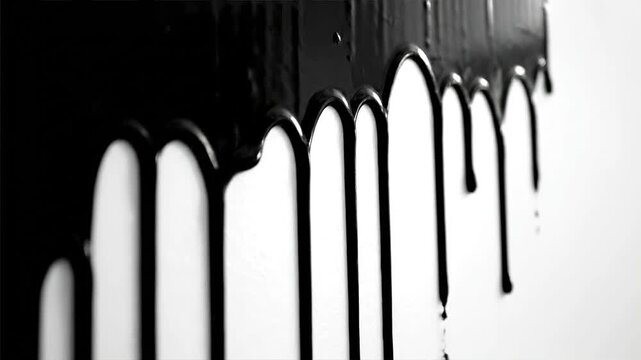 Black paint dripping on white surface abstract fluid visual