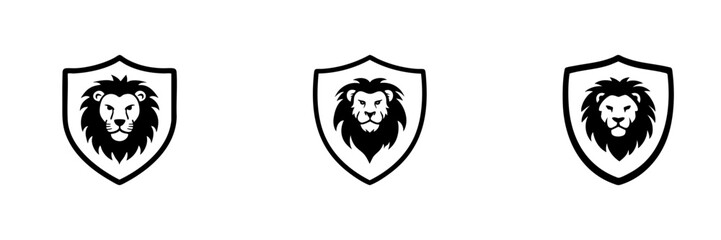 Obraz premium Lion Emblem On Shield In Hand Drawn Style Set. Strength, Protection, Leadership Symbol Doodle Sketch Collection. Heraldic Design Elements. Isolated Vector Illustration