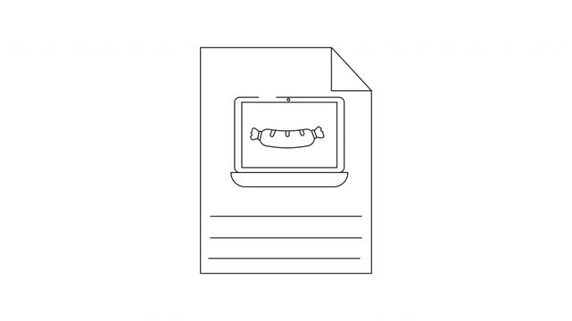 Document with Laptop and Hotdog Illustration - Simple Line Art.