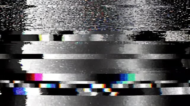 Digital television static noise showing a grayscale screen flickering with technical signal interference on a black backdrop.