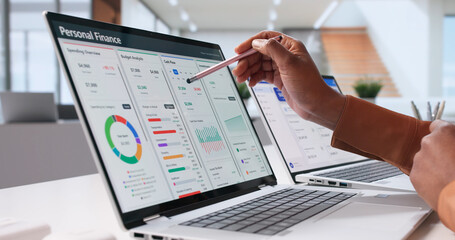 African Woman Using Online Finance App