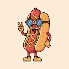 Cute Hot Dog Cartoon Mascot Illustration, Funny Fast Food Character Flat Design 10