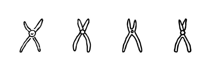 Fototapeta premium Pliers Line Icon Set In Doodle Style. Hand Tool For Gripping, Bending, And Cutting Outline Sketch Collection. Construction And Repair Equipment. Hand Drawn Isolated Vector Illustration