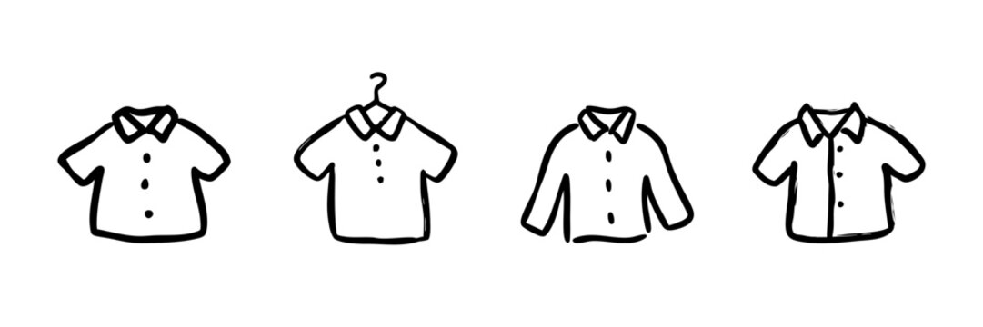 Shirt Variations Line Icon Set In Doodle Style. Fashion Apparel, Clothing Options, And Wardrobe Choices Outline Sketch Collection. Hand Drawn Isolated Vector Illustration