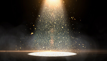 Dramatic Stage Lighting Illuminating Golden Dust Motes with Magical Glow