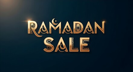 Elegant Ramadan sale banner with golden text on dark blue background