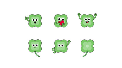 Fototapeta premium Lucky four leaf clover character set with various expressions
