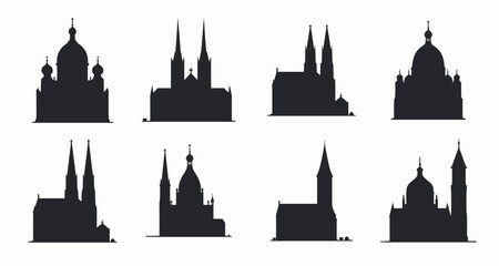 silhouettes of various gothic and baroque church structures 