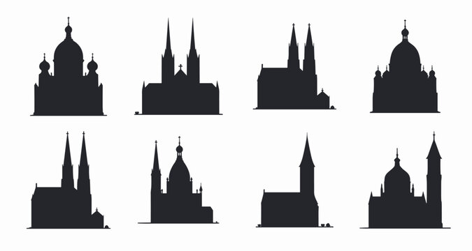 silhouettes of various gothic and baroque church structures 