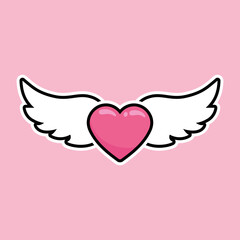 Pink heart with white wings. Set of cute love symbols. Heart tattoo. Pink and white color icons. Hearts for design. Love, romance vector icons. For gifts, Valentine's Day, birthday, party decor, cards