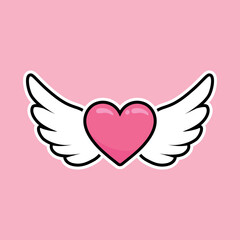 Pink heart with white wings. Set of cute love symbols. Heart tattoo. Pink and white color icons. Hearts for design. Love, romance vector icons. For gifts, Valentine's Day, birthday, party decor, cards