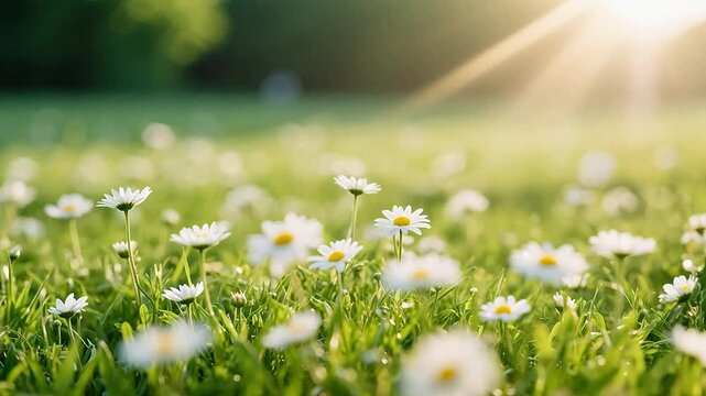 SunlitWhiteFlowersinGreenMeadow