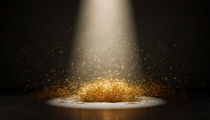 Magical Spotlight Revealing Floating Gold Flakes in Theatrical Ambience 2026