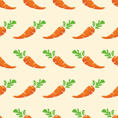 Cute carrot seamless pattern with leaves and flowers in pastel colors. Vector illustration design