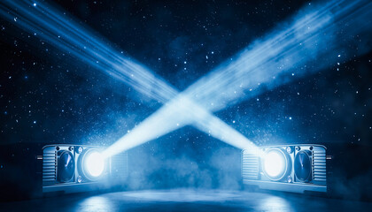 Two Projector Beams Crossing in X Shape with Sparkling Dust 2026