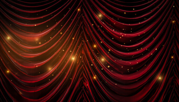 Luxury Red Velvet Theater Curtains with Shimmering Gold Sparkles 2026
