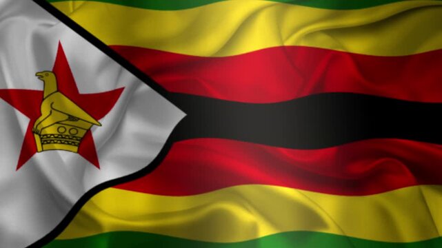 Flag of Zimbabwe, Zimbabwe 3D Animation flag waving in the wind. 4K Zimbabwe Flag Animation waving with fabric texture.
