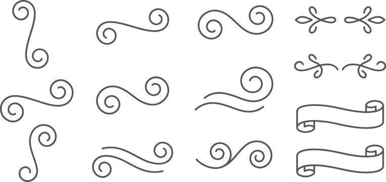 Elegant decorative swirl flourishes and vintage ribbon banners vector collection for design projects and invitations