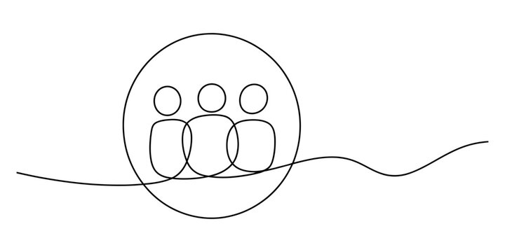 Continuous line drawing of three people icons in a circle representing community and teamwork isolated on white background, Vector, illustration