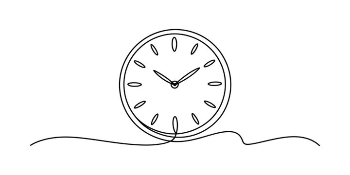 Minimalist continuous line art drawing depicting a simple analog clock Vector, illustration