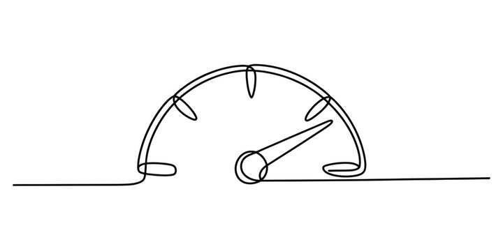 Continuous single line drawing of a speedometer gauge symbolizing high speed or fast performance Vector, illustration