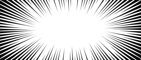Comic background with radial speed rays and light beams in a comic book style. Manga and anime explosion effects. Pop art rays superhero background. Dynamic cartoon black and white wallpaper. © Olga Shulgina