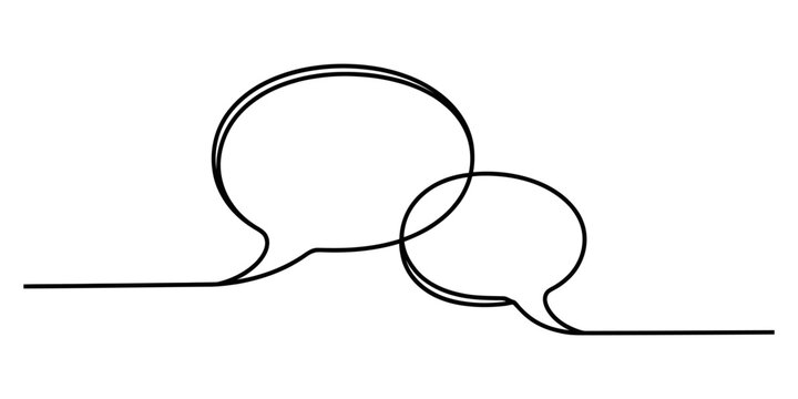 Continuous line drawing of two overlapping speech bubbles symbolizing conversation and dialogue Vector, illustration