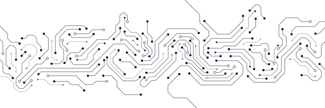 Quantum computer technology concept with circuit board texture. Modern circuit diagram on white background. Design for digital connection and communication. Vector