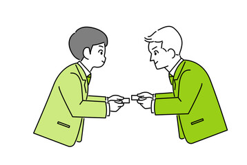 Fototapeta premium 名刺交換をする男性ビジネスマンのイラスト素材