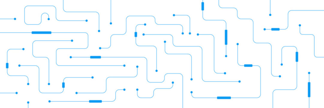 Digital technology concept with lines connection elements and integrated circuit. Design for network communication. Vector