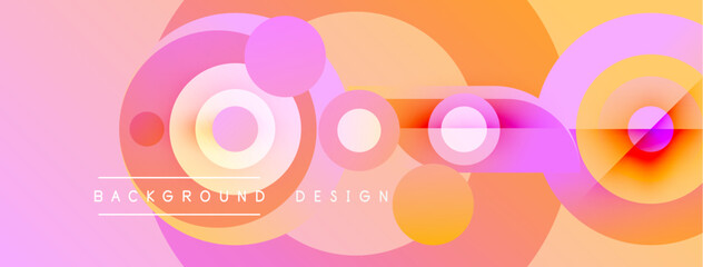 Obraz premium Abstract colorful circles overlap creating vibrant background. Soft gradients blend orange, pink, purple hues. Modern design element.