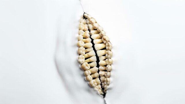 toothy mouth on a white background, surreal horror