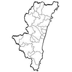 宮崎県地図 筆タッチ 市町村区分 和風 九州 西日本 / A brushstroke map of Miyazaki prefecture 2