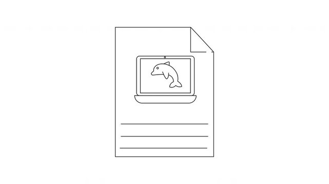 Dolphin on Laptop Screen Document Line Art.