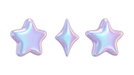 Obraz premium Set of star and diamond shape variations in holographic 3D inflated style