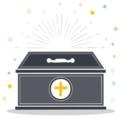 Grey Box with Golden Cross Religious Christian Symbol Celebration Gift Item Decoration