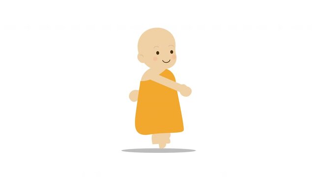 Fast Running Monk Animation Cute Cartoon Mascot Walk and Run Cycle.Transparent Background 4K Video
