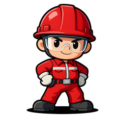 Fototapeta premium Cartoon CHIBI style construction worker. Active working posture. Ideal icon for logo, badge, branding, company mascot.