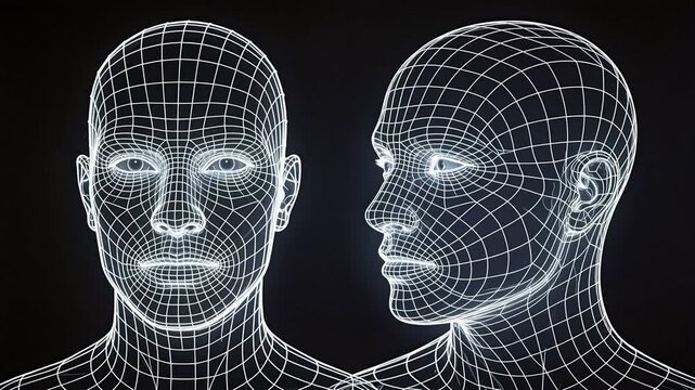 Two wireframe human faces