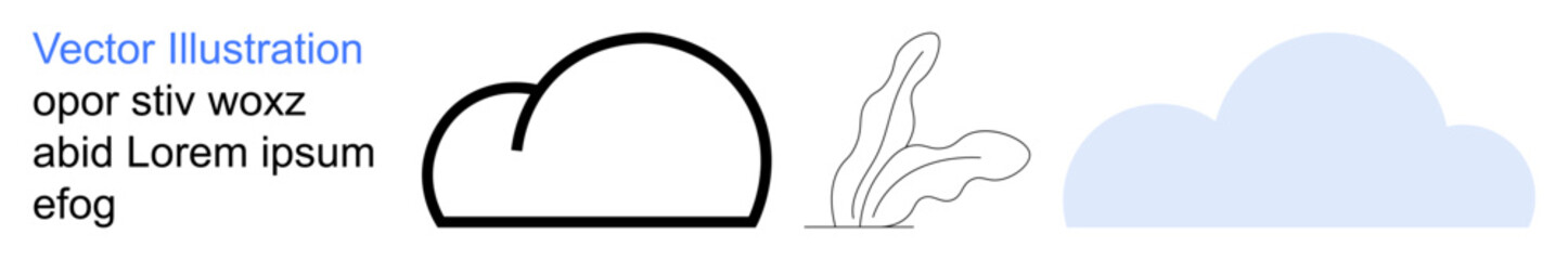 Fototapeta premium Weather icons, natural growth, graphic design assets, environmental , minimalism, and illustration elements. Simple cloud outline and plant shapes. Weather icons and natural growth concept