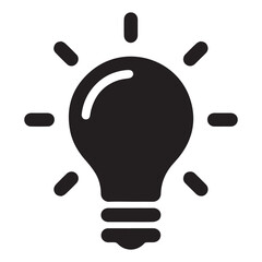 A simple black and white illustration of a lightbulb with radiating lines
