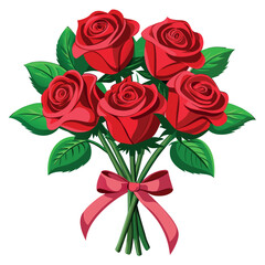 Fototapeta premium A bouquet of red black roses with green leaves and a red ribbon 