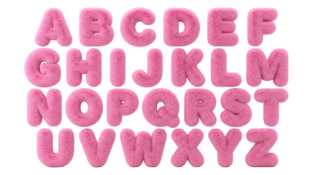 Set of alphabet letters from A to Z in pink faux fur plush style.