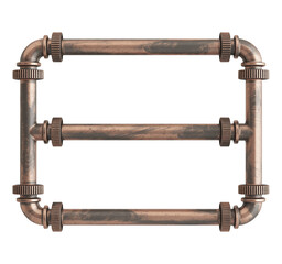 copper pipe frame with threaded fittings and connectors isolated on a transparent background.