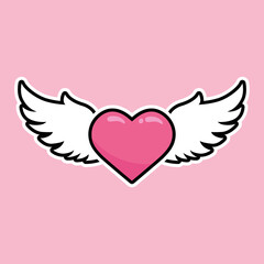 Pink heart with white wings. Set of cute love symbols. Heart tattoo. Pink and white color icons. Hearts for design. Love, romance vector icons. For gifts, Valentine's Day, birthday, party decor, cards